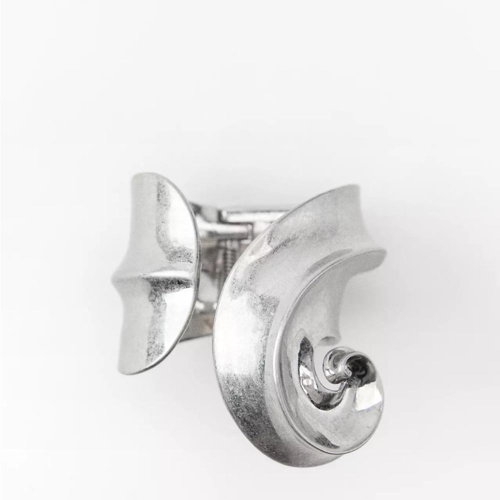 Modern Sculptural Silver-Tone Semi-Circular Cuff Bracelet